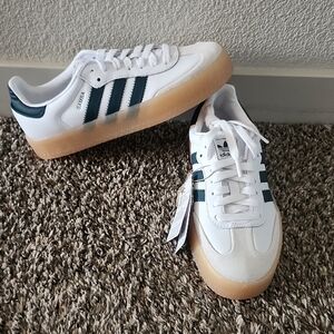 Adidas White and Green SAMBA Sneakers with Gum Sole